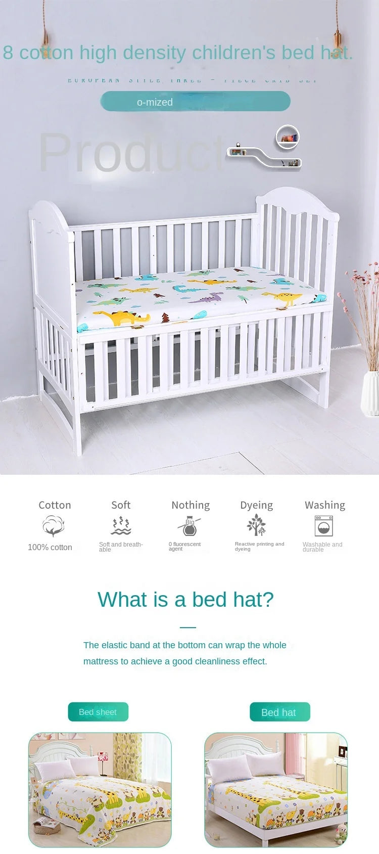 51x28inch(130x70 cm) Newborn Baby Fitted Crib Sheets Cartoon Print Bed Sheet Baby Bed Mattress Covers for Unisex Baby Boys Girls