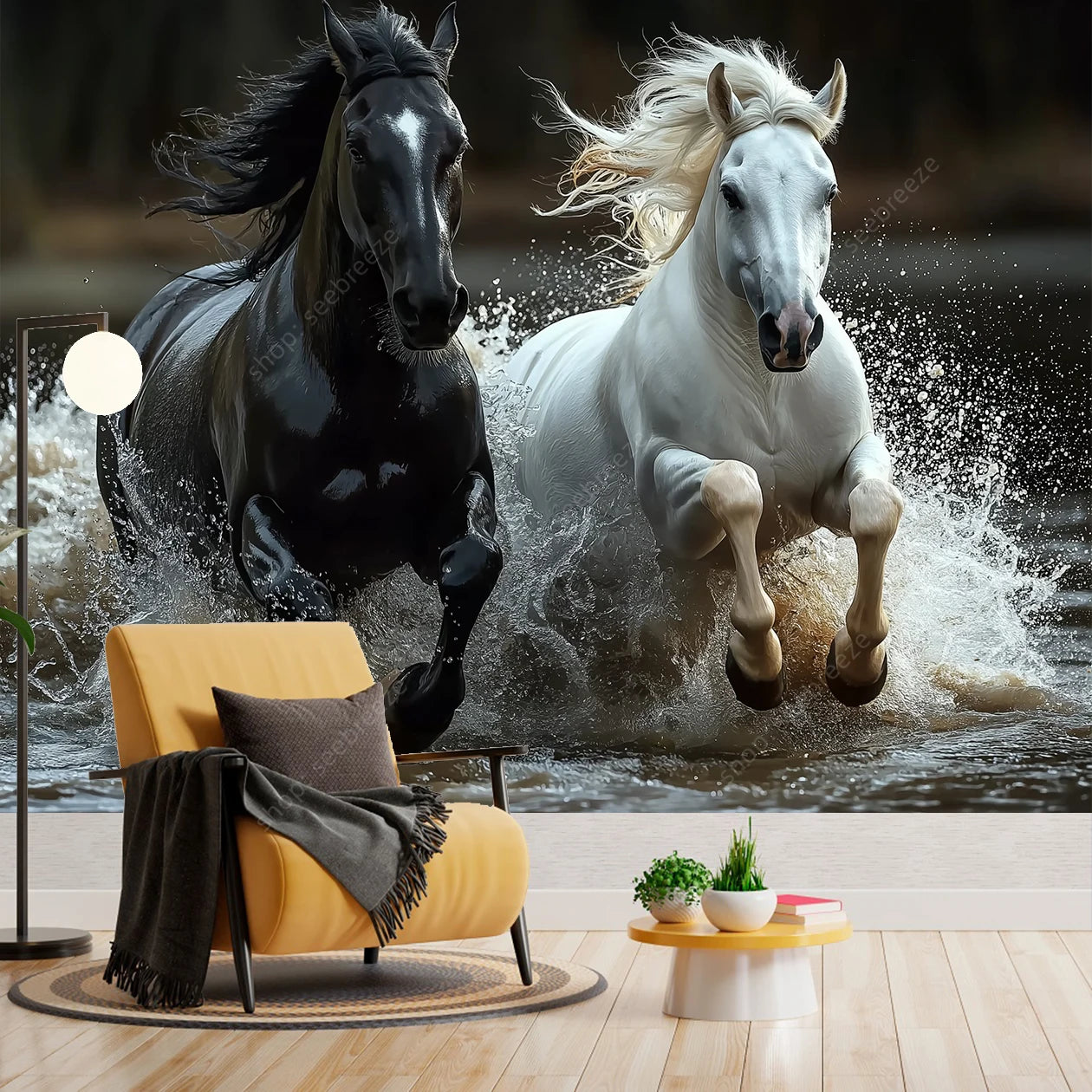 Majestic Black and White Horse Tapestry Elegant Equine Wall Art for Living Room Bedroom Decor Modern Boho Style Home Design