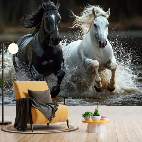 Majestic Black and White Horse Tapestry Elegant Equine Wall Art for Living Room Bedroom Decor Modern Boho Style Home Design