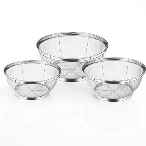 tastyWay Stainless Steel 3-Piece Drain Basket Set, Rice Bowl Drain Basket, Fruit and Vegetable Washing Drain Basket, Kitchen Sup