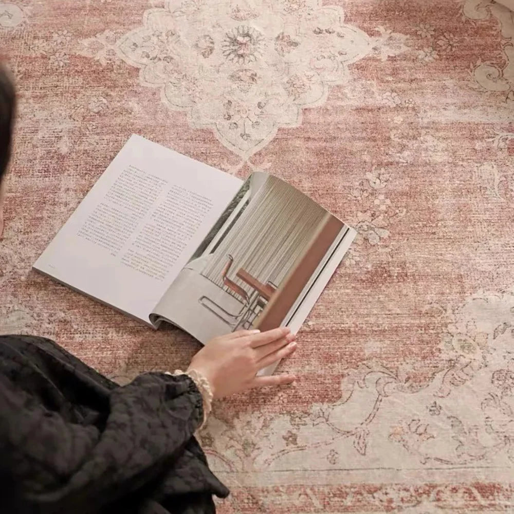 VIKAMA Bohemian Faux Wool Rug - Ultra-Thin, Stain-Resistant,Non-Slip Carpet for Study Room & Living Room,Soft Floor Mat Home Dec