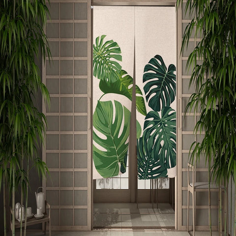 Summer Tropical Plant Leaves Door Curtain Turtle Leaves Partition Curtains Modern Room Kitchen Entrance Hanging Half-Curtain