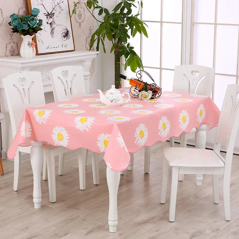 1pcs PEVA Waterproof Oilproof Tablecloth Washable Fabric For Dining Table Kitchen Decor Beautiful Flower Pattern Table Cloth