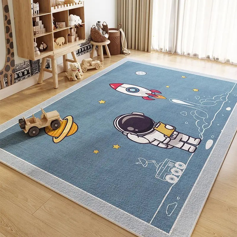 VIKAMA Crystal Pile Carpet Spaceman Children's Nursery Playmat Dirty Resistant Washable Cushioned Carpet for Living Room Bedroom