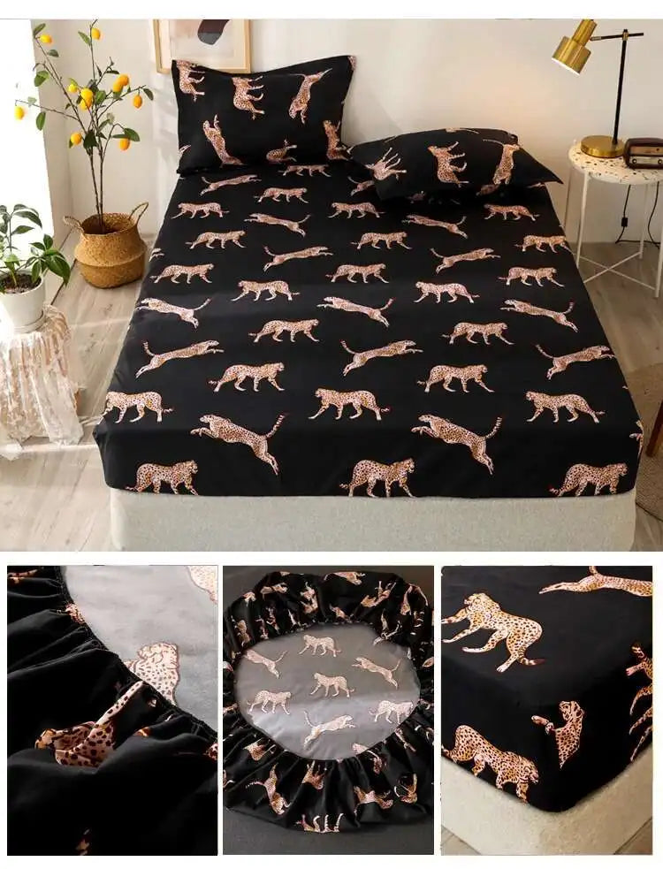Solstice Kids Dinosaur Bed Sheet Set - Cartoon Printed Draps De Lit With Pillowcase, Elastic Fitted (Single/Twin, 100% Cotton)