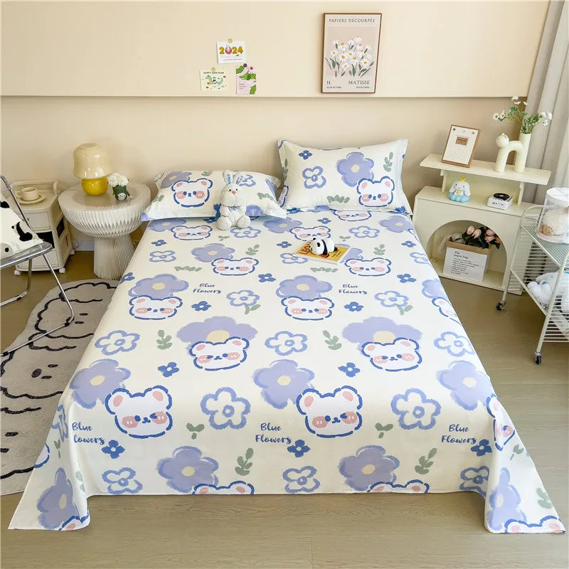 1pc Pure Cotton Bedsheet Floral Style Flat Sheet Single Sheets for Kids Adults Room Bed Linen sabana para cama (No Pillowcase)