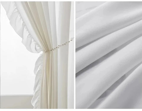 White Vintage Ruffle Tulle Curtains For Girls Bedroom Romantic Bay Window Drapes Living Room Soft Chiffon Thicker Sheer