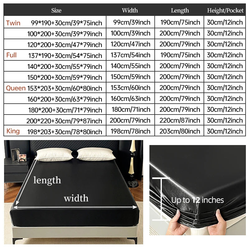 New Imitation Silk Satin Bed Sheet Set with Elastic Band Soft Silky Queen Fitted Sheet Mattress Cover King Size Bedsheet Sets