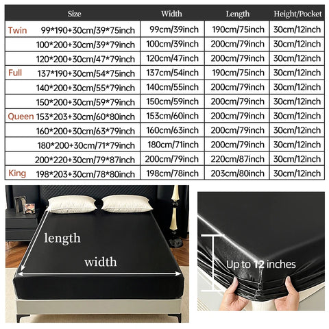 New Imitation Silk Satin Bed Sheet Set with Elastic Band Soft Silky Queen Fitted Sheet Mattress Cover King Size Bedsheet Sets