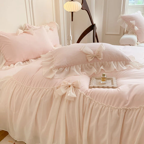 3pcs White Bedding set ruffles Duvet Cover Set (1*Duvet Cover + 2*Pillowcase, Without Core)for bedroom guest room