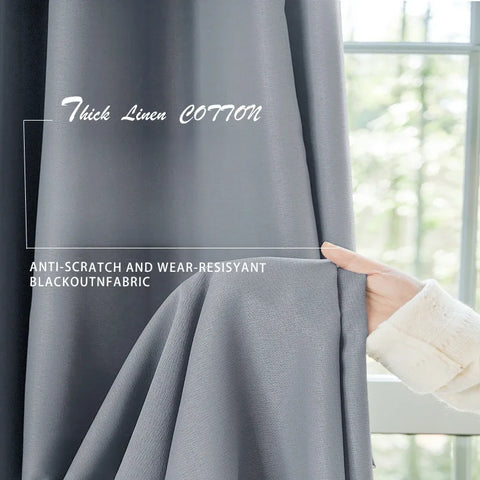 Grey Blackout Curtains Thermal Insulation Cotton Linen Drapes for Bedroom Living Room Sunshade Luxury Custom Window Treatments