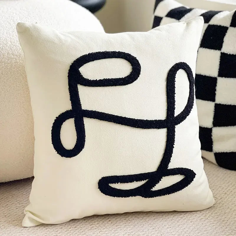 Checkerboard French Cream Style Pillowcase Cute Light Luxury B&B Living Room Niche Pillow Case Bay Window Sofa Cushion Cover