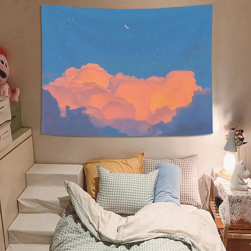 Ins Landscape Tapestry Wall Hanging Cloth 3D Printing   Bedroom Dorm Background Decorative