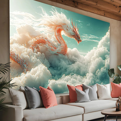 Majestic Dragon in the Clouds Tapestry - Perfect for Adding Fantasy and Ethereal Style to Any Room Decor, Ideal for Home Use