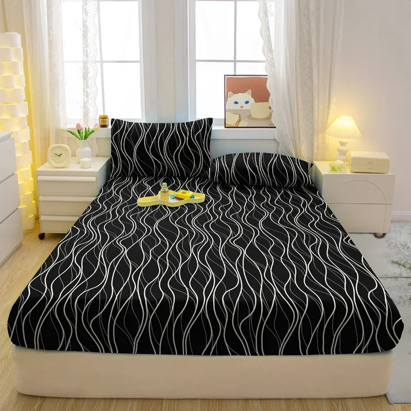 1 Simple Modern Plant Flower Printed Matte Fitted Sheet, Bedroom Printed Bed Cover, Bedding (Excluding Pillowcases)
