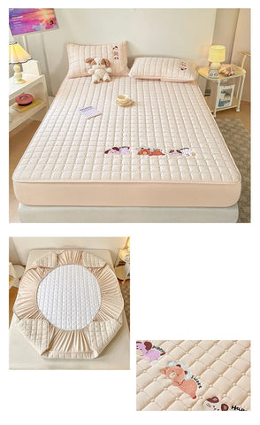 Cartoon Embroidered Bed Cover Quilted Mattress Protector Non-slip Bedspread Thicken Bed Linen 매트리스 커버	 (No Pillowcase)