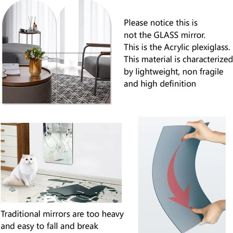 4/8pcs Self  Acrylic Mirror Tiles DIY Flexible Non Glass Safety Mirror Sheets Wall Stickers Shatterproof,Home Decor