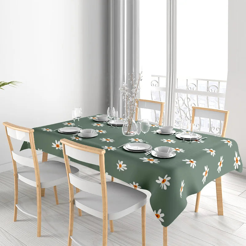 Green Floral Tablecloth Decoration Modern Dining Room Linens Home Decor for Kitchen Living Area