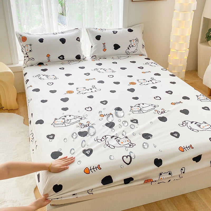 1pc Waterproof Fitted Bed Sheets Cartoon Style Single Bed Cover for Kids Queen/King sabanas cama matrimonial(without pillowcase)