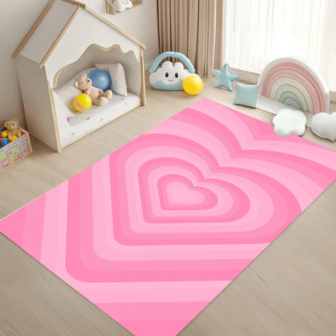 Sweet Heart Print Carpet Cute Girls' Room Decor Rug Modern Home Decor Non-Slip Floormat for Living Room Bedroom Kitchen Hallway