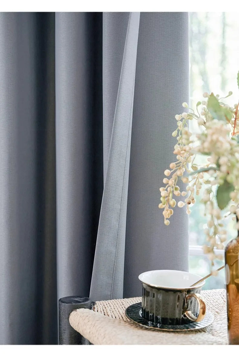 Grey Blackout Curtains Thermal Insulation Cotton Linen Drapes for Bedroom Living Room Sunshade Luxury Custom Window Treatments