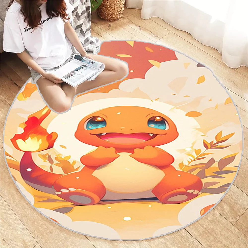 MINISO Charmander Pokemon Round Mat Cartoon Living Room Bedroom Kitchen Balcony Rugs Non-Slip Yoga Carpet Cute Home Decor Gift