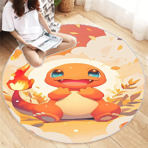 MINISO Charmander Pokemon Round Mat Cartoon Living Room Bedroom Kitchen Balcony Rugs Non-Slip Yoga Carpet Cute Home Decor Gift