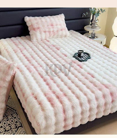 Luxury Faux Rabbit Plush Fitted Sheet with Deep Pocket Winter Thicken Warm Mattress Protector Soft Fluffy Double Mattress Cover