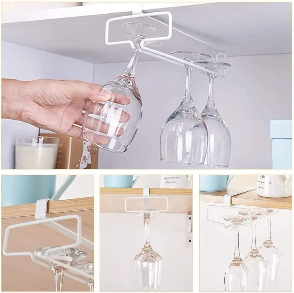 Wine Glass Holder Stemware Rack Hanger Under Cabinet Kitchen Hanging Storage Rack Organizer