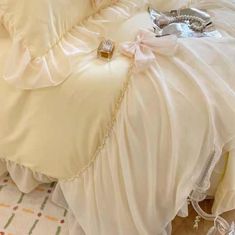 3pcs White Bedding set ruffles Duvet Cover Set (1*Duvet Cover + 2*Pillowcase, Without Core)for bedroom guest room