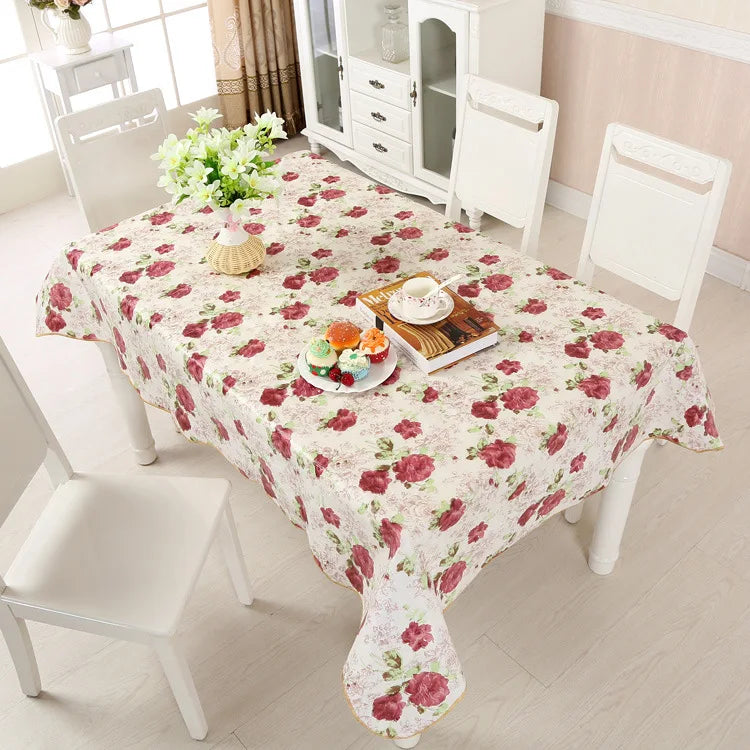 1pcs PEVA Waterproof Oilproof Tablecloth Washable Fabric For Dining Table Kitchen Decor Beautiful Flower Pattern Table Cloth