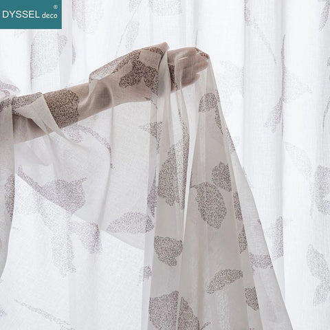 Natural Printed Sheer Curtains Linen Textured for Living Room Maple Leaf Design Farmhouse Style Window Panel Drapes Grommet Top