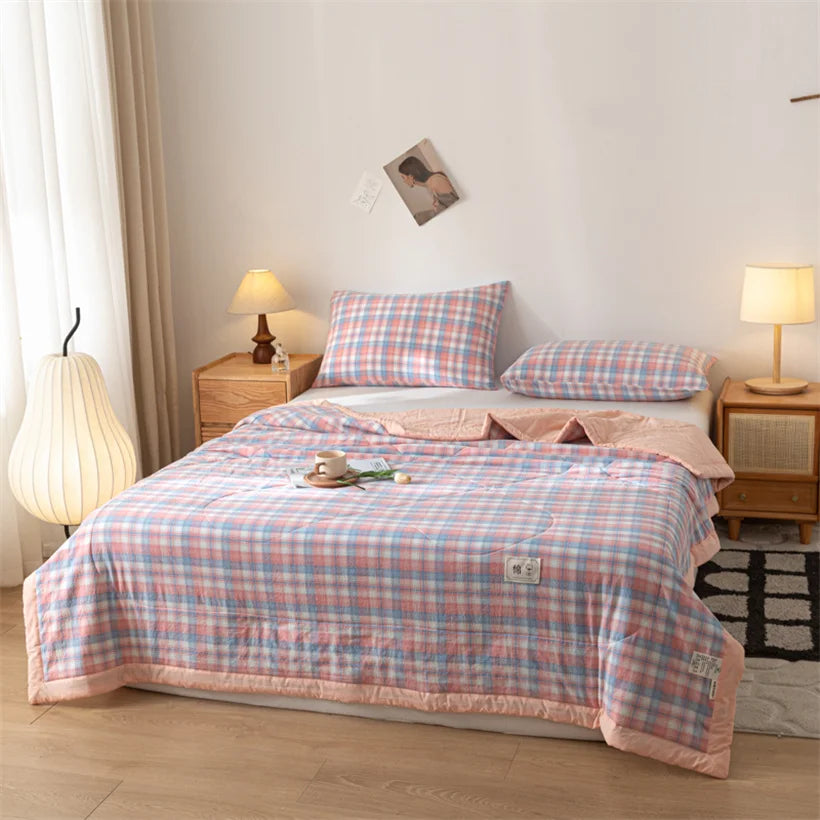 Summer 100% Cotton Thin Quilt Comforter Soft Air Conditioning All Season Quilt/Duvet/Blanket Lightweight Bed Cover Soft Bedding