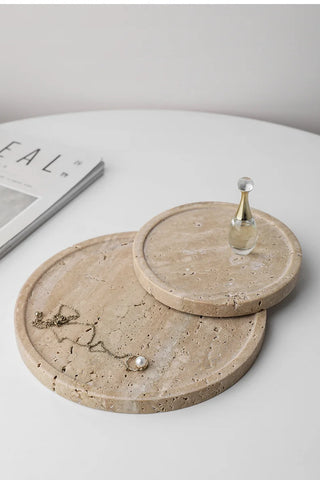 Minimalism Marble Tray for Perfume Candles Jewelry Travertine Stone Vanity Tray for Dresser Countertop Coffee Table Serving