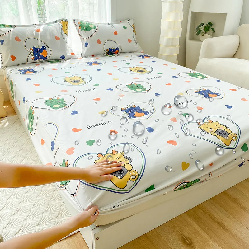 1pc Waterproof Fitted Bed Sheets Cartoon Style Single Bed Cover for Kids Queen/King sabanas cama matrimonial(without pillowcase)