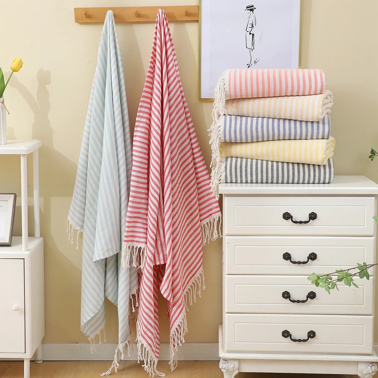 100x180CM Cotton Turkish Beach Towel Sauna Spa Gym Sports Fitness Fringed Bath Towel Shawl Scarf Sang Travel Blanket