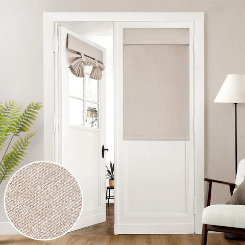 Natural Linen Blackout French Door Curtains, Privacy Door Window Curtains, 26 X 40 Inch Room Darkening Curtains for Bedroom