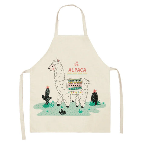 Alpaca Llama Cactus Printed Cotton Linen Sleeveless Aprons Kitchen Women Pinafore Home Cooking Baking Waist Bib Fartuchy Tablier