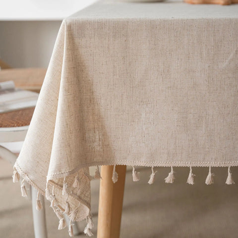 Washable Cotton Linen Tablecloths Fabric Tassel Tablecloth Dust-Proof Table Cover For Kitchen Dinning Tabletop Home Decoration