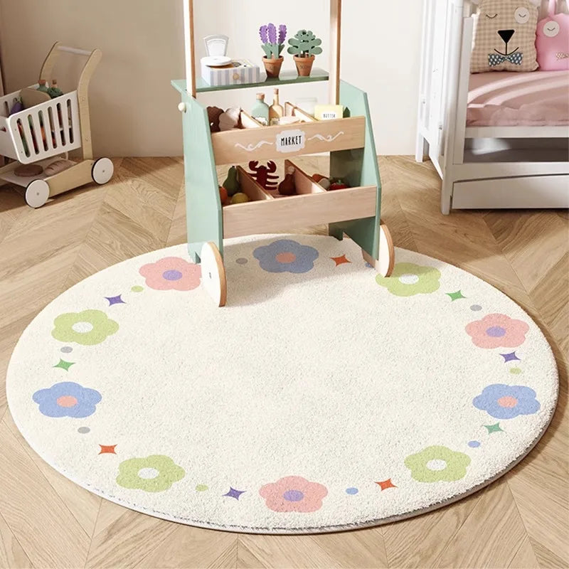 Cream Style Carpets for Living Room Children's Bedroom Decor Plush Carpet Cute Round Bedside Rug Home Thick Anti-slip Floor Mat