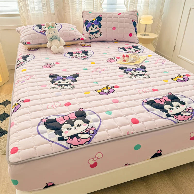 Adorable Quilted Washed Cotton Fitted Mattress Cover - Super Cute Girl's Design, Hypoallergenic