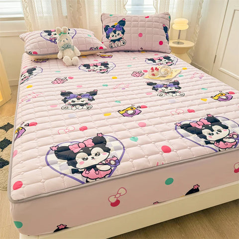 Adorable Quilted Washed Cotton Fitted Mattress Cover - Super Cute Girl's Design, Hypoallergenic