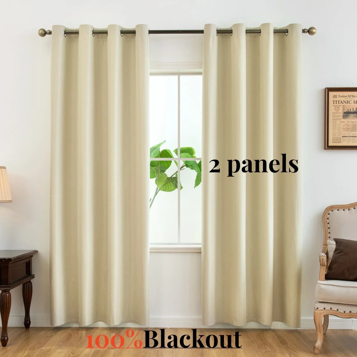 2pcs Modern 100% Blackout Curtain with Coated Lining, Solid Window Curains for Bedroom, Living Room, Dining Room, Home Decor