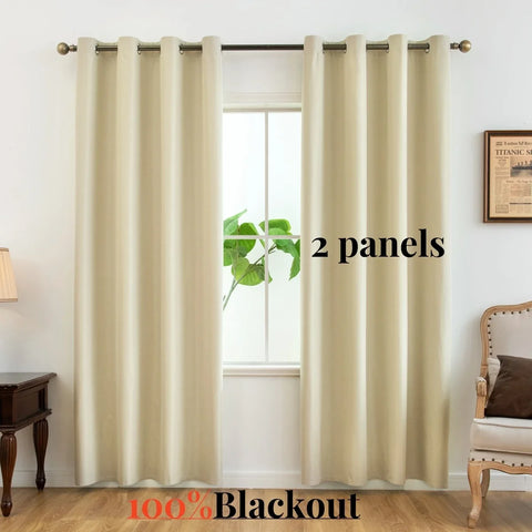 2pcs Modern 100% Blackout Curtain with Coated Lining, Solid Window Curains for Bedroom, Living Room, Dining Room, Home Decor