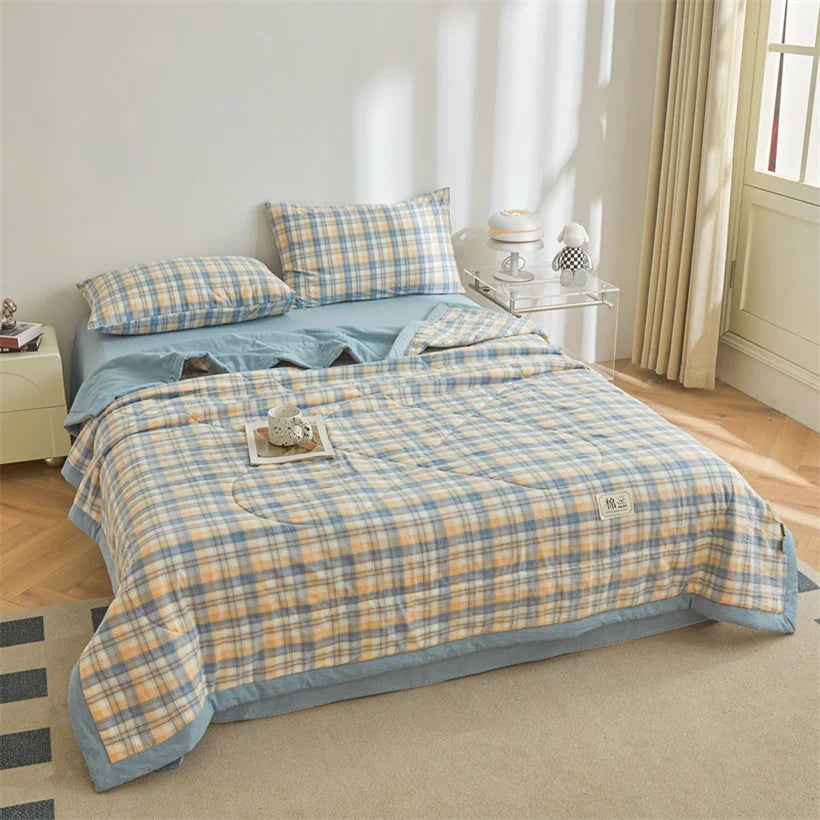 Summer 100% Cotton Thin Quilt Comforter Soft Air Conditioning All Season Quilt/Duvet/Blanket Lightweight Bed Cover Soft Bedding