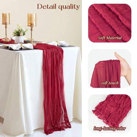 1PC Gauze Voile Table Runner Boho Pink Blue Cheesecloth Dinning Table Decoration For Wedding Party Banquet Bride Shower