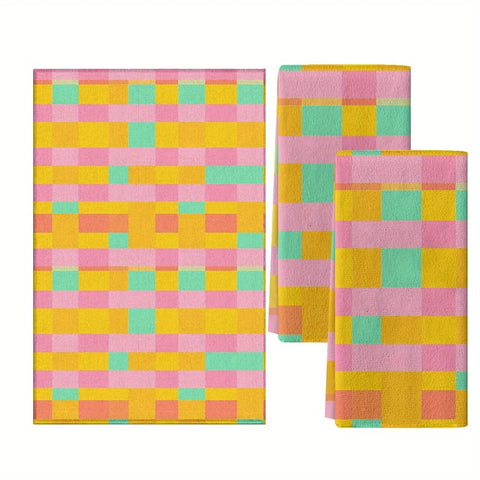 2PCS Soft Absorbent Kitchen Towels Dish Towel Geometric Lattice Dish Cloths Holiday  Dry Cloth For Kitchen Home Decoration