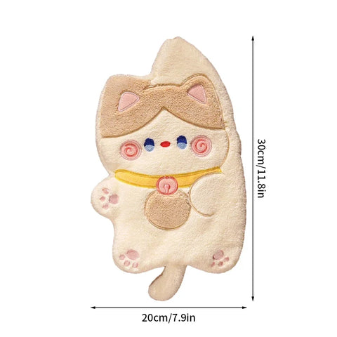 Cute Cat Hand Towel Double-thickness Hand Towel Quick-drying Absorbent Kitchen Cleaning Rag Bathroom Hanging Towels Home Supplie