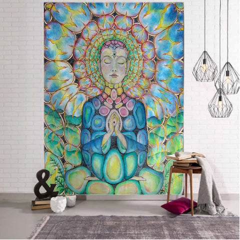 Meditation art tapestry, Buddha statue, chakra, wall hanging, mandala, home, living room, bedroom decoration wall hanging