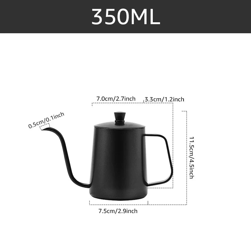 Gooseneck Drip Kettle Coffee Tea Pot 350/600ML Stainless Steel Drip Kettle Swan Neck Thin Mouth Non-stick Coating Food Grade